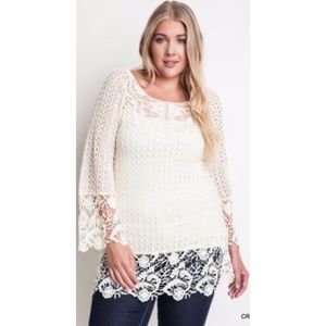 UMGEE Semi Sheer Lace Crochet Top Tunic  1XL